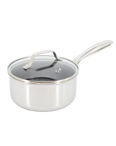 Oster Modessa 2.5 Quart Nonstick Triply Stainless Steel Saucepan and Lid with Honeycomb Design in Silver