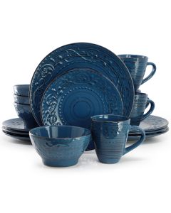 Elama Malibu Deep Ocean 16-Piece Stoneware Dinnerware Set in Dark Blue